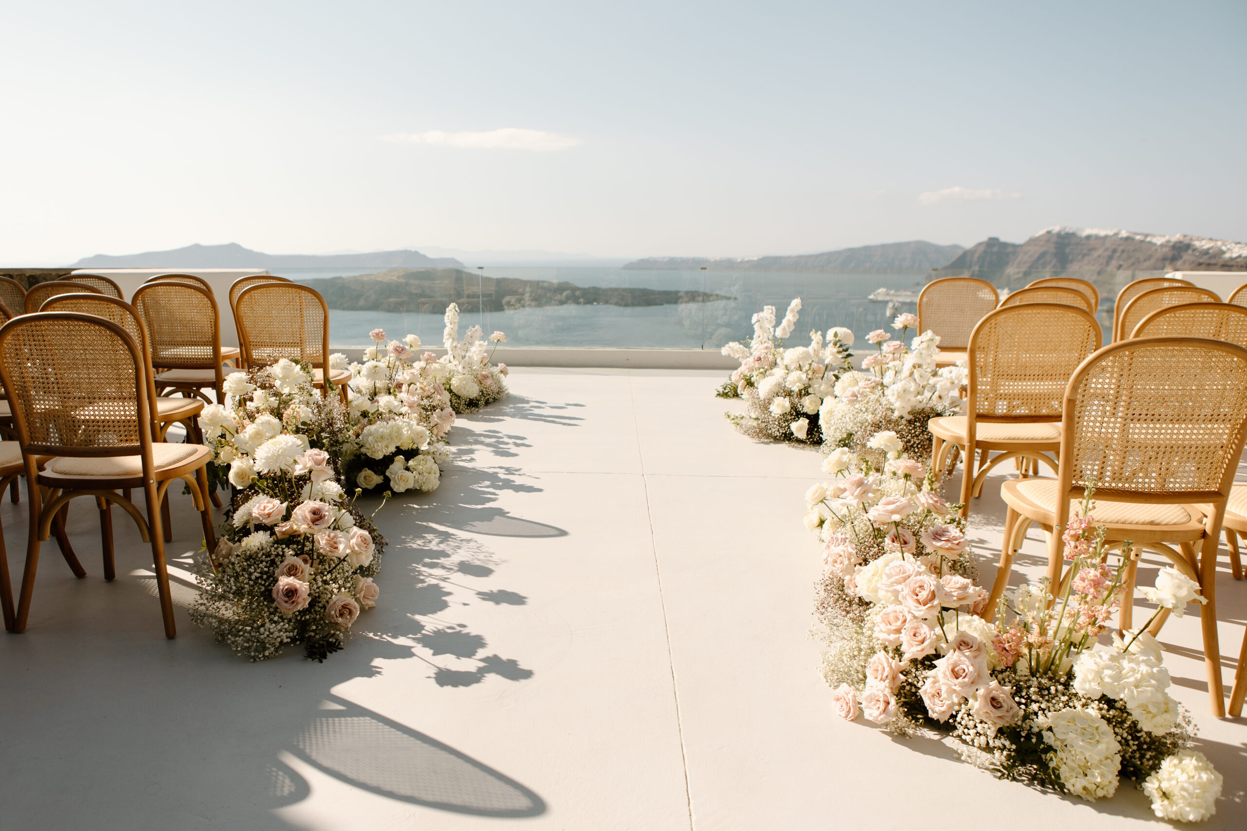 Santorini wedding ceremony seating at El Viento, destination wedding in Greece